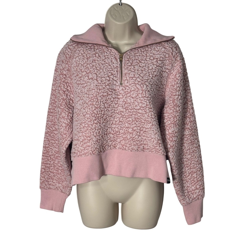 Pink Victoria's Secret Sherpa Quarter Zip Sz M Pink Marled Fleece Sweater